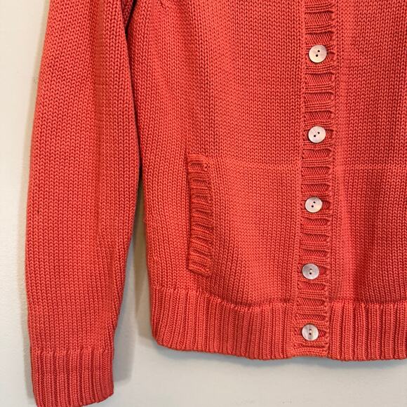 Lands End Sweater Cardigan Women XS Orange Knit Thick Raglan Button Up Mock Neck - Picture 4 of 7